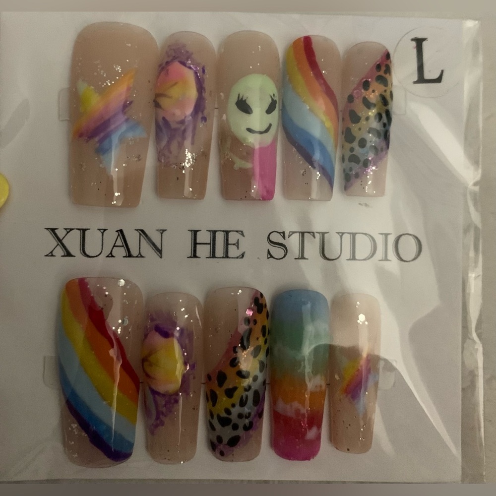 Hand Painted Acrylic Colorful Nail Art Set-Large
